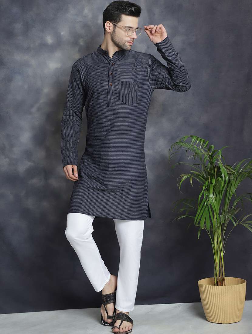men mandarin neck striped long kurta - 21712146 -  Standard Image - 3