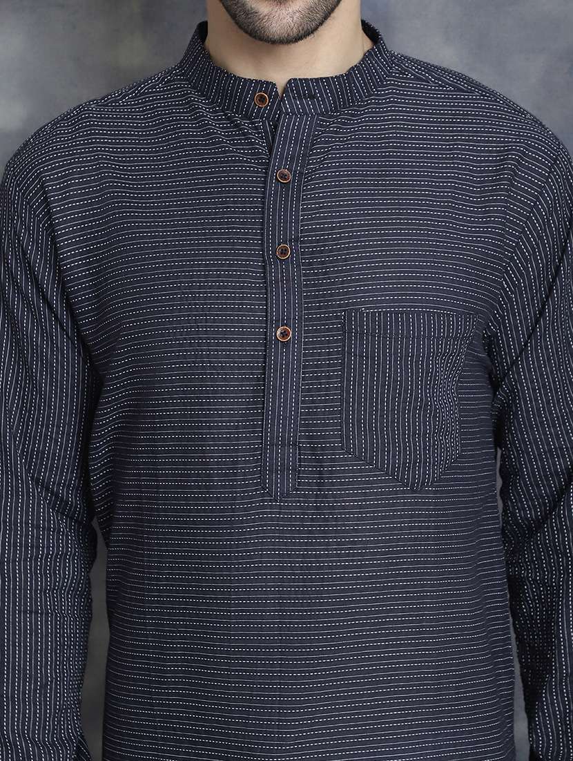 men mandarin neck striped long kurta - 21712146 -  Standard Image - 5