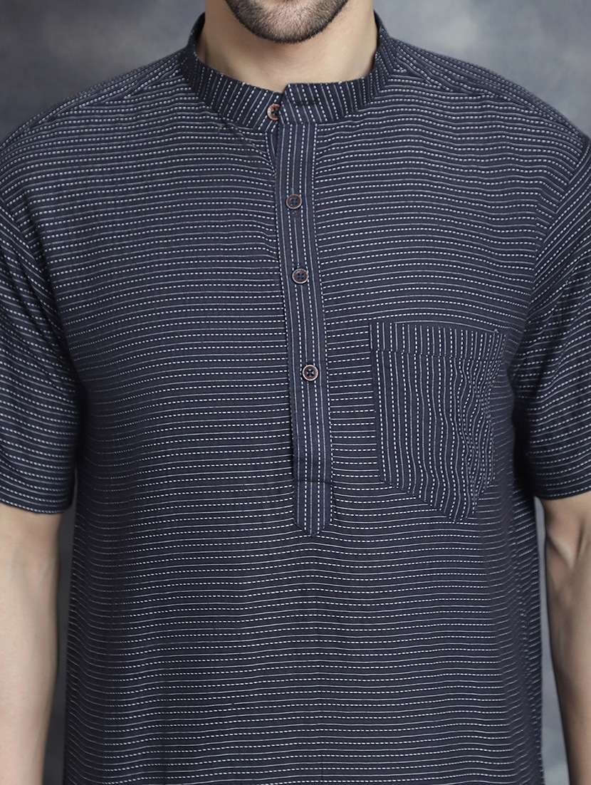 men mandarin neck striped short kurta - 21712147 -  Standard Image - 5