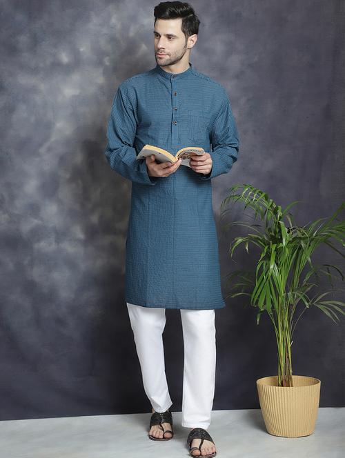 men mandarin neck striped long kurta - 21712148 -  Standard Image - 0