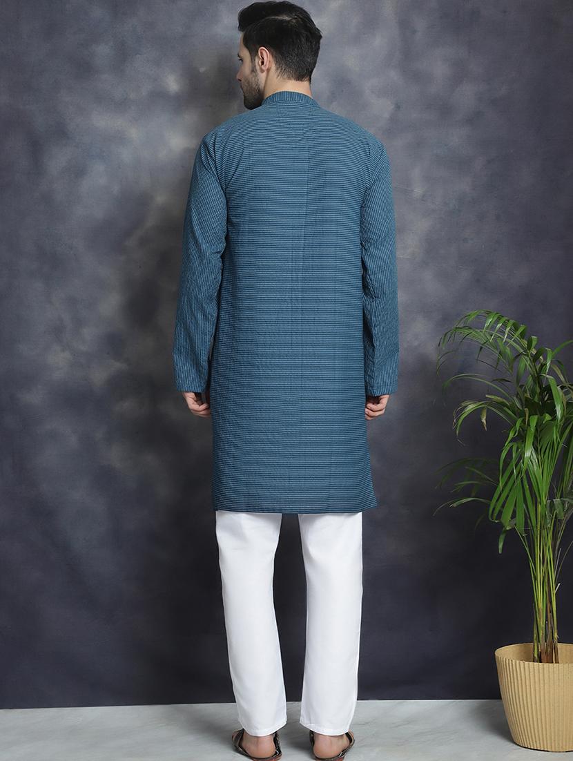 men mandarin neck striped long kurta - 21712148 - Standard Image - 3