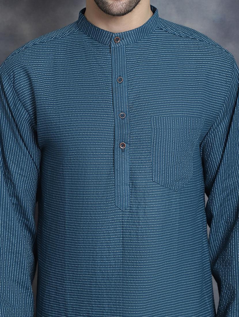 men mandarin neck striped long kurta - 21712148 - Standard Image - 5