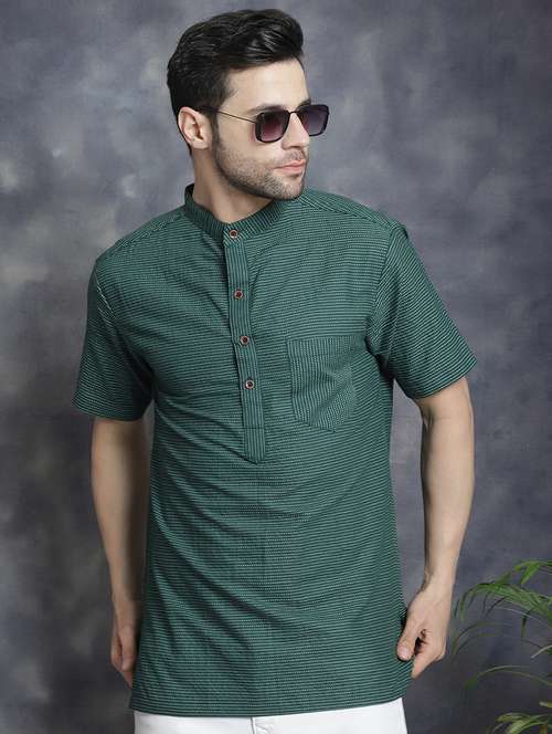 men mandarin neck striped short kurta - 21712151 - Standard Image - 0