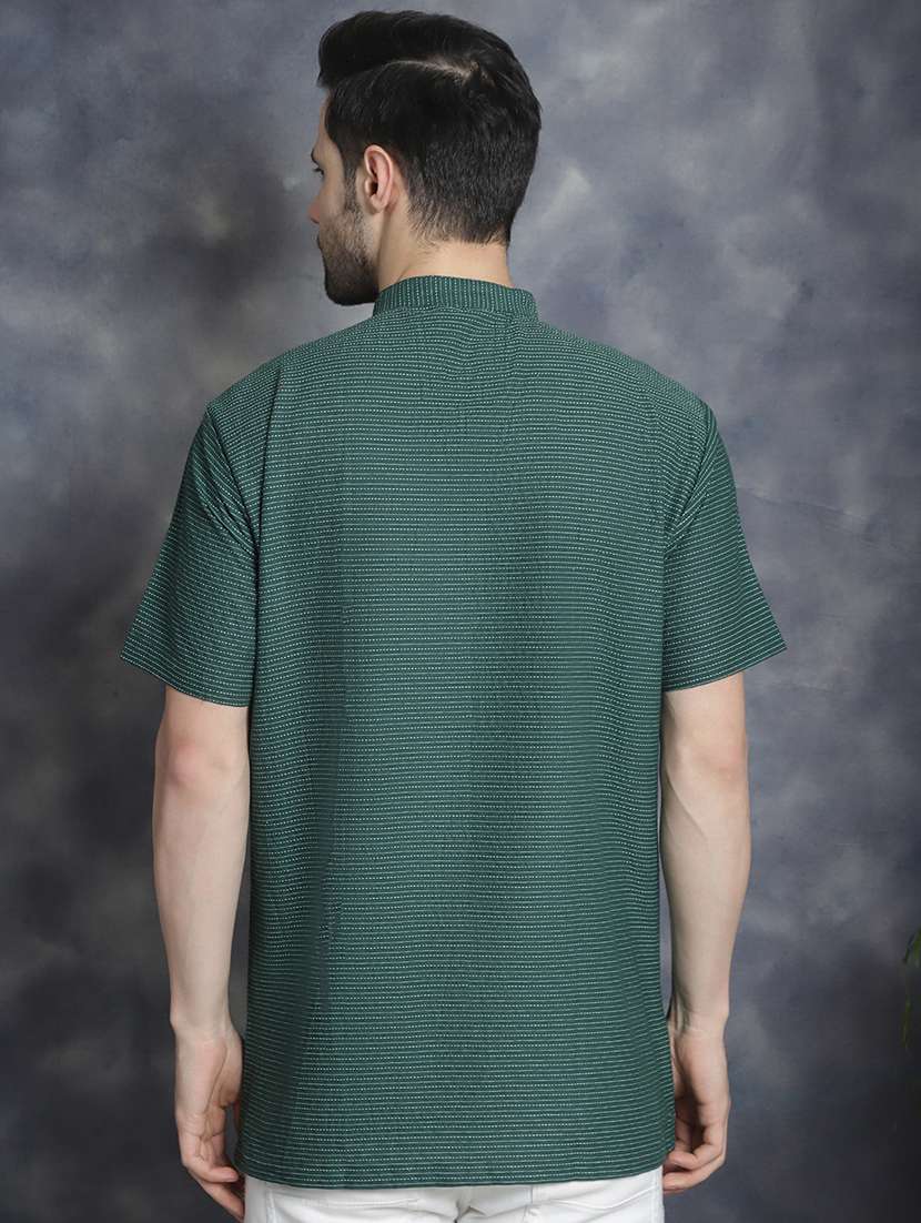 men mandarin neck striped short kurta - 21712151 - Standard Image - 3