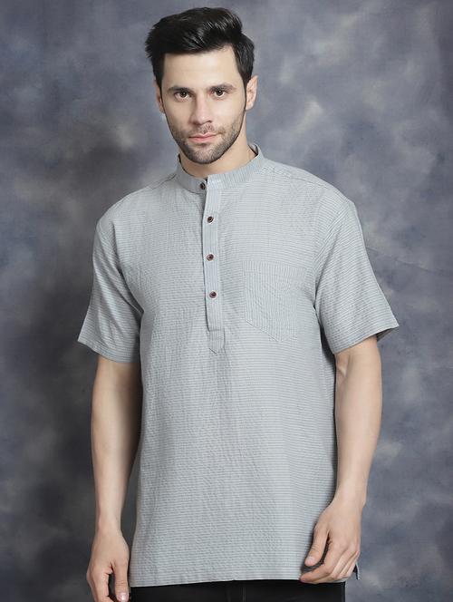 men mandarin neck striped short kurta - 21712153 -  Standard Image - 0