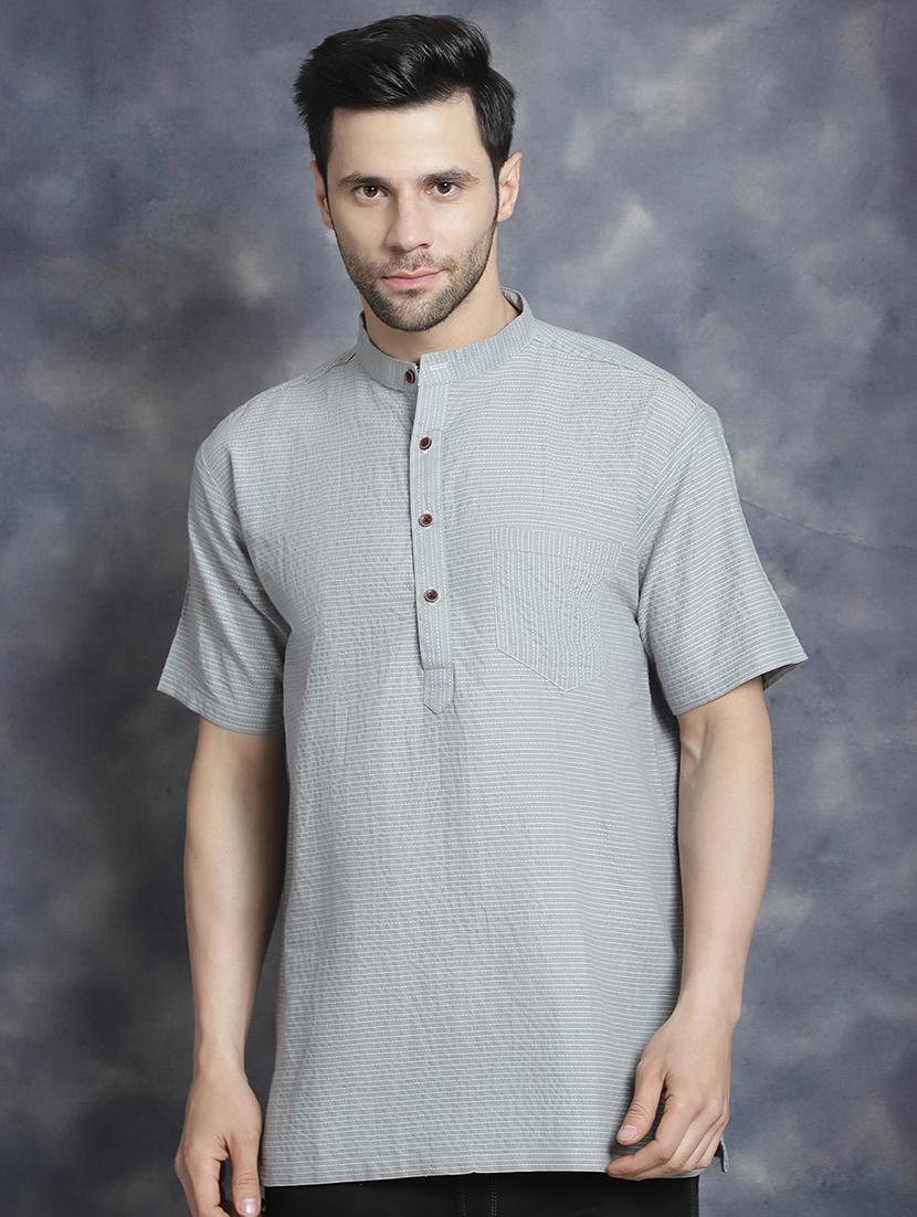 men mandarin neck striped short kurta - 21712153 -  Zoom Image - 0