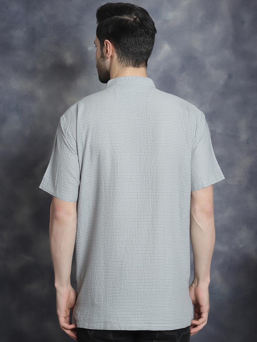 men mandarin neck striped short kurta - 21712153 - Standard Image - 3
