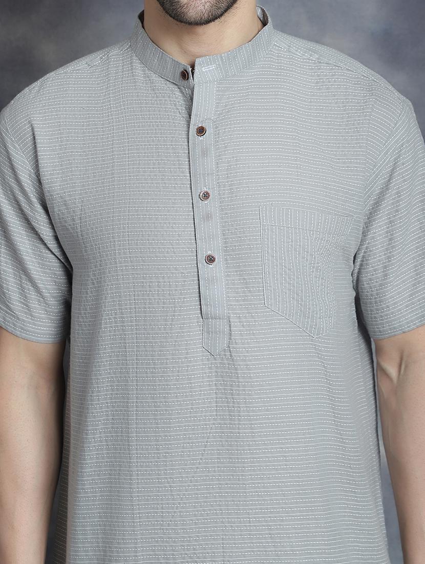 men mandarin neck striped short kurta - 21712153 - Standard Image - 5