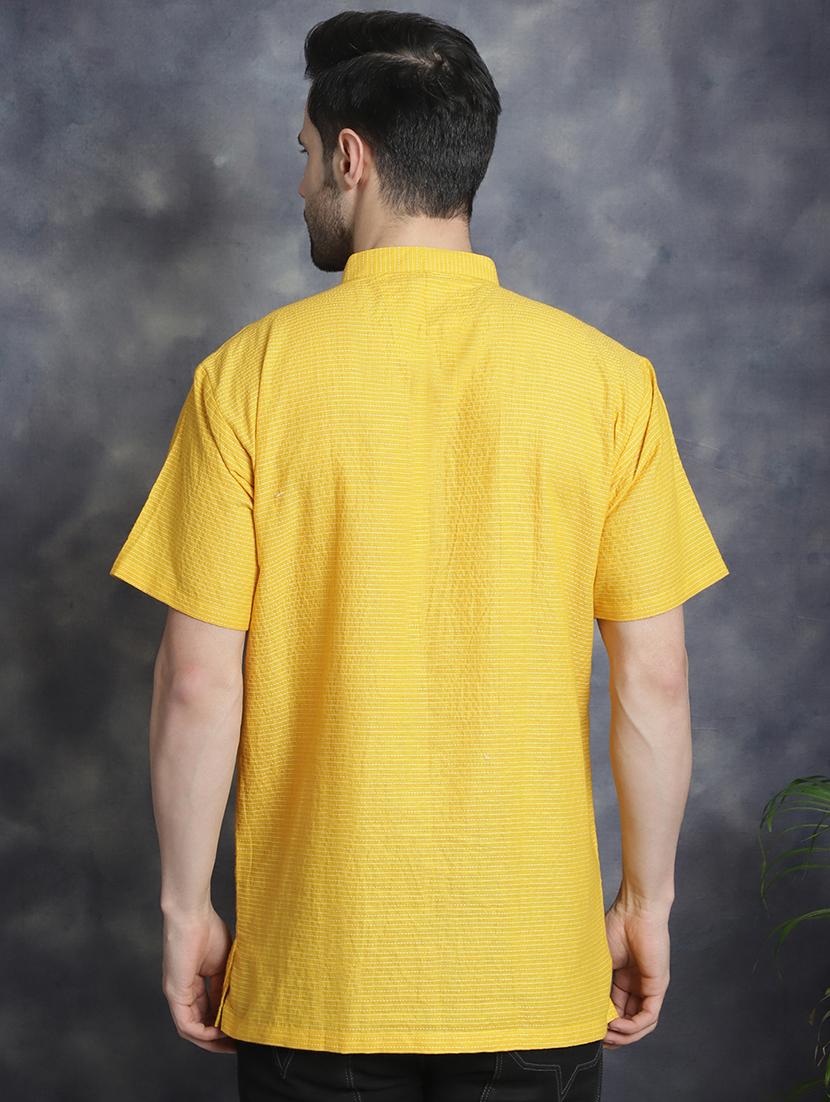 men mandarin neck striped short kurta - 21712155 - Standard Image - 3