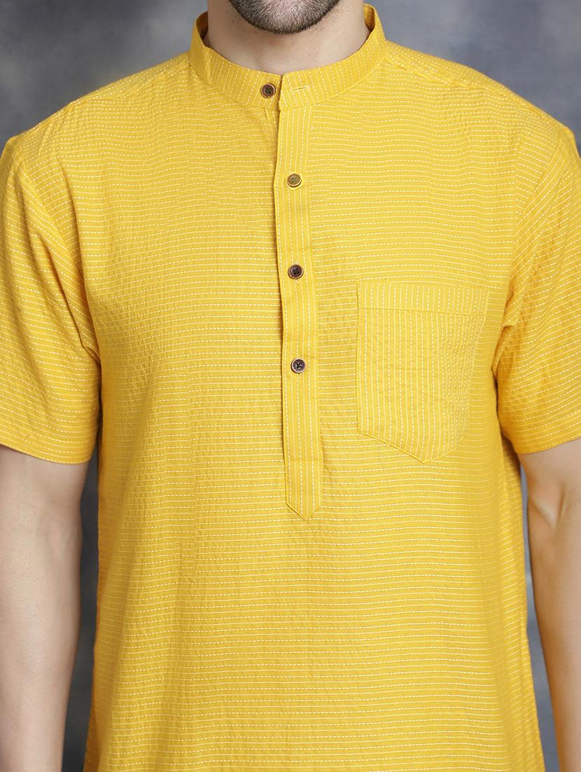 men mandarin neck striped short kurta - 21712155 - Standard Image - 5
