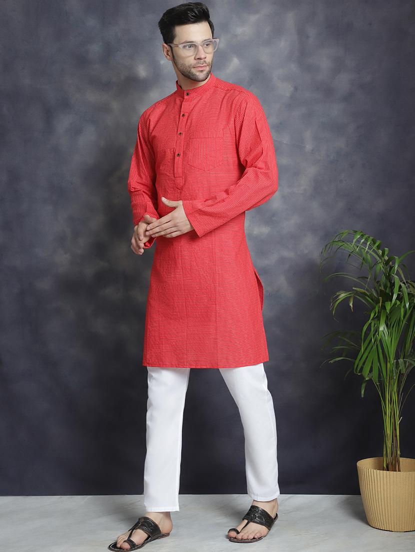 men mandarin neck striped long kurta