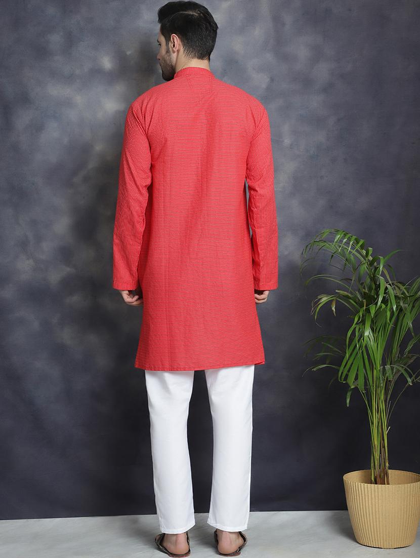 men mandarin neck striped long kurta - 21712156 - Standard Image - 3