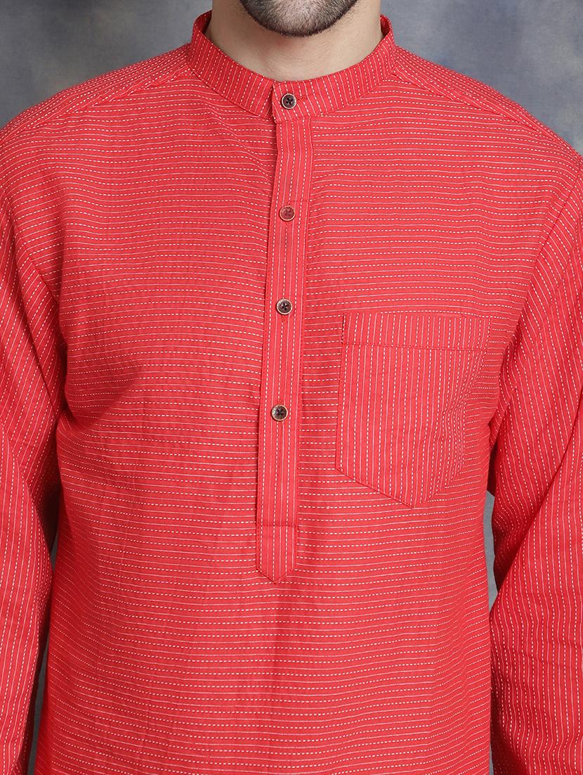 men mandarin neck striped long kurta - 21712156 - Standard Image - 5