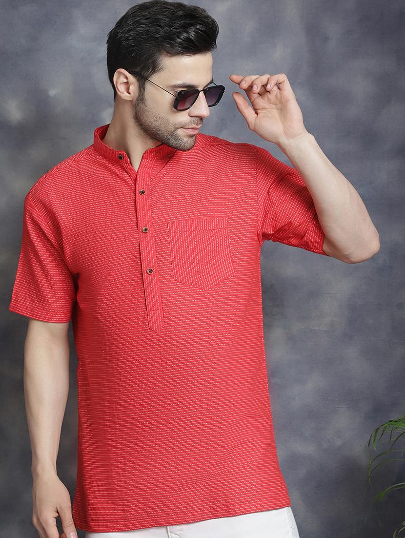 men mandarin neck striped short kurta