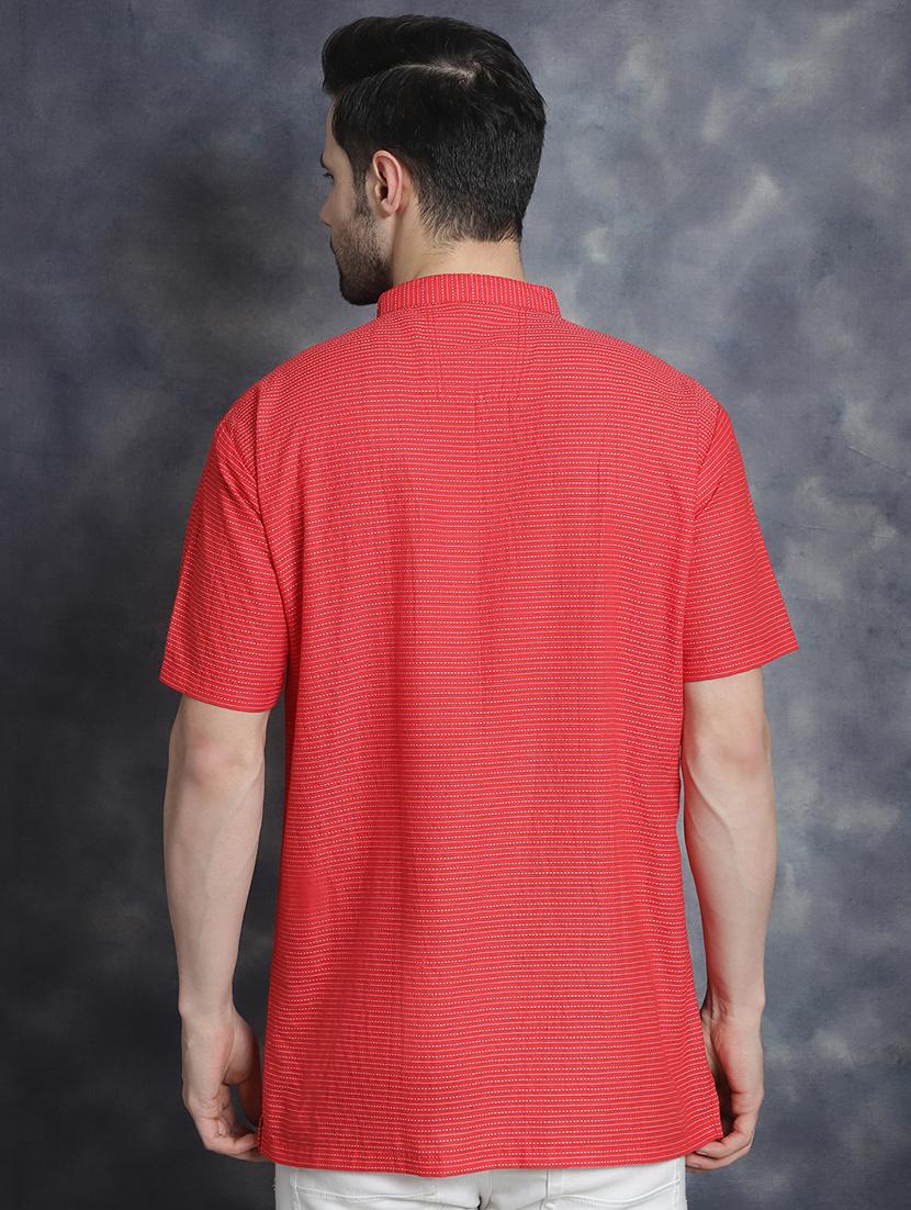men mandarin neck striped short kurta - 21712157 - Standard Image - 3