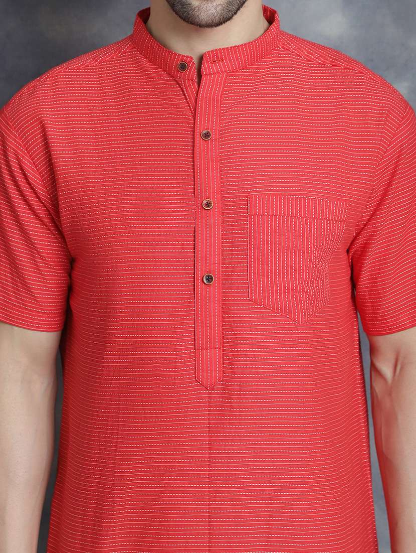 men mandarin neck striped short kurta - 21712157 - Standard Image - 5