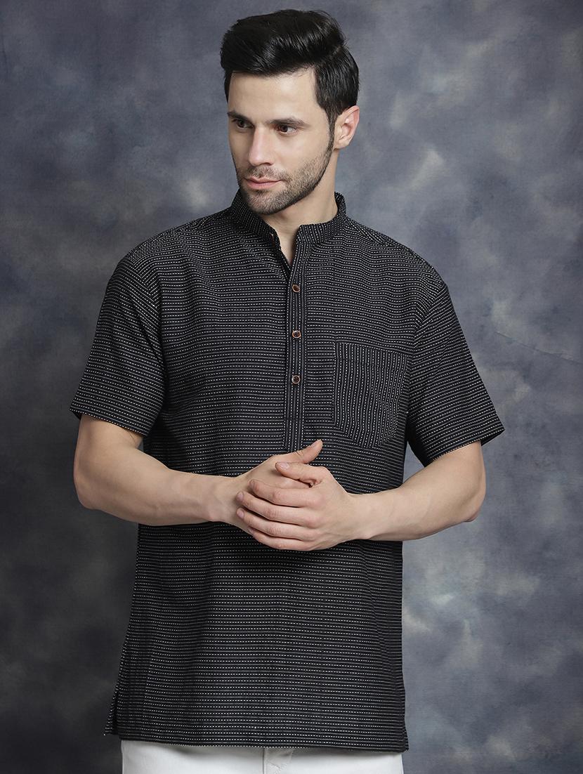 men mandarin neck striped short kurta - 21712159 - Zoom Image - 0