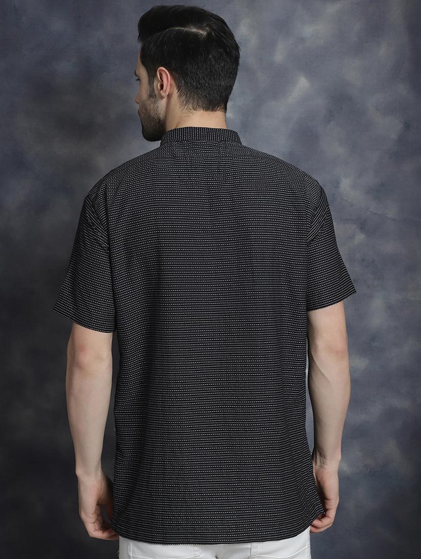 men mandarin neck striped short kurta - 21712159 - Standard Image - 3