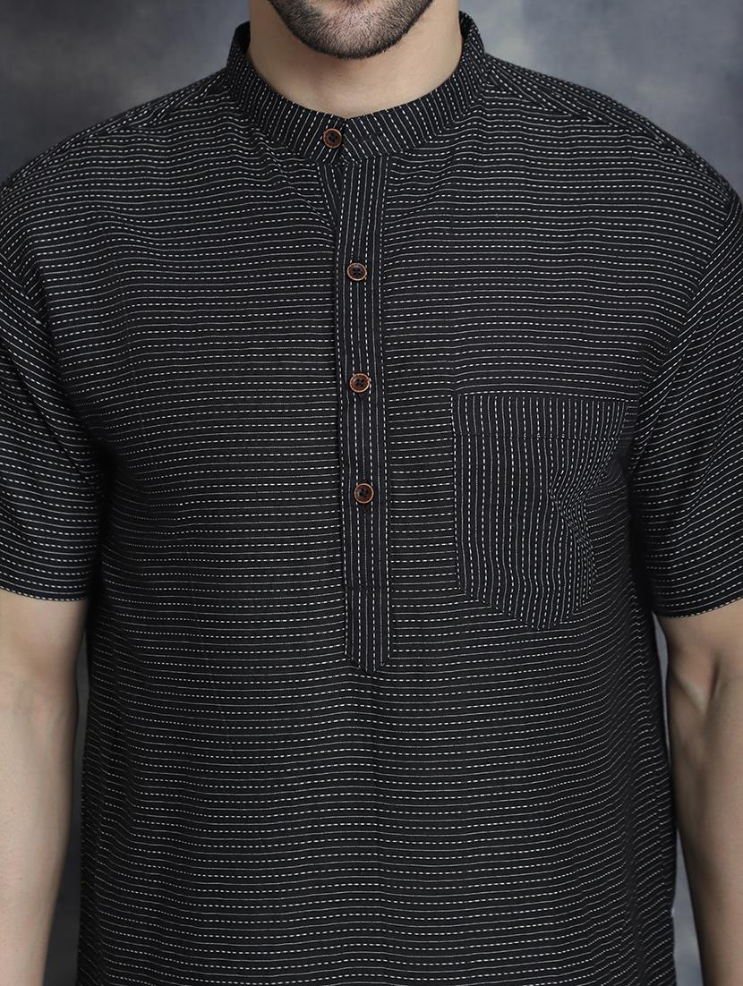 men mandarin neck striped short kurta - 21712159 - Standard Image - 5