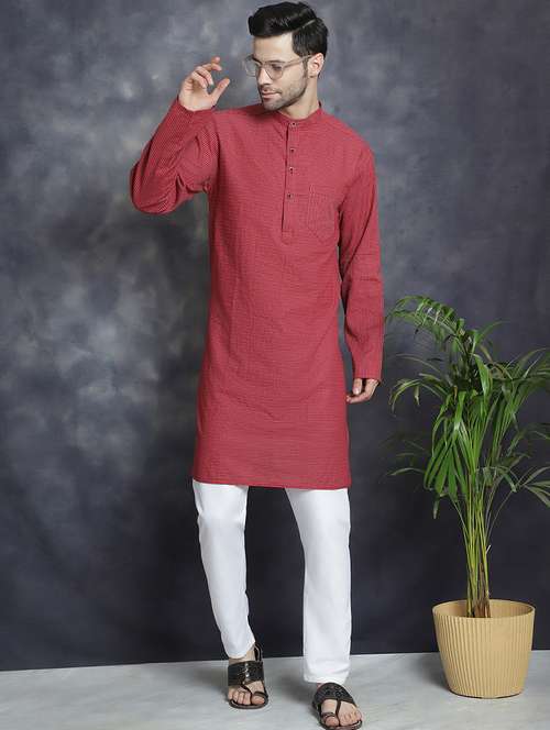 men mandarin neck striped long kurta - 21712160 - Standard Image - 0