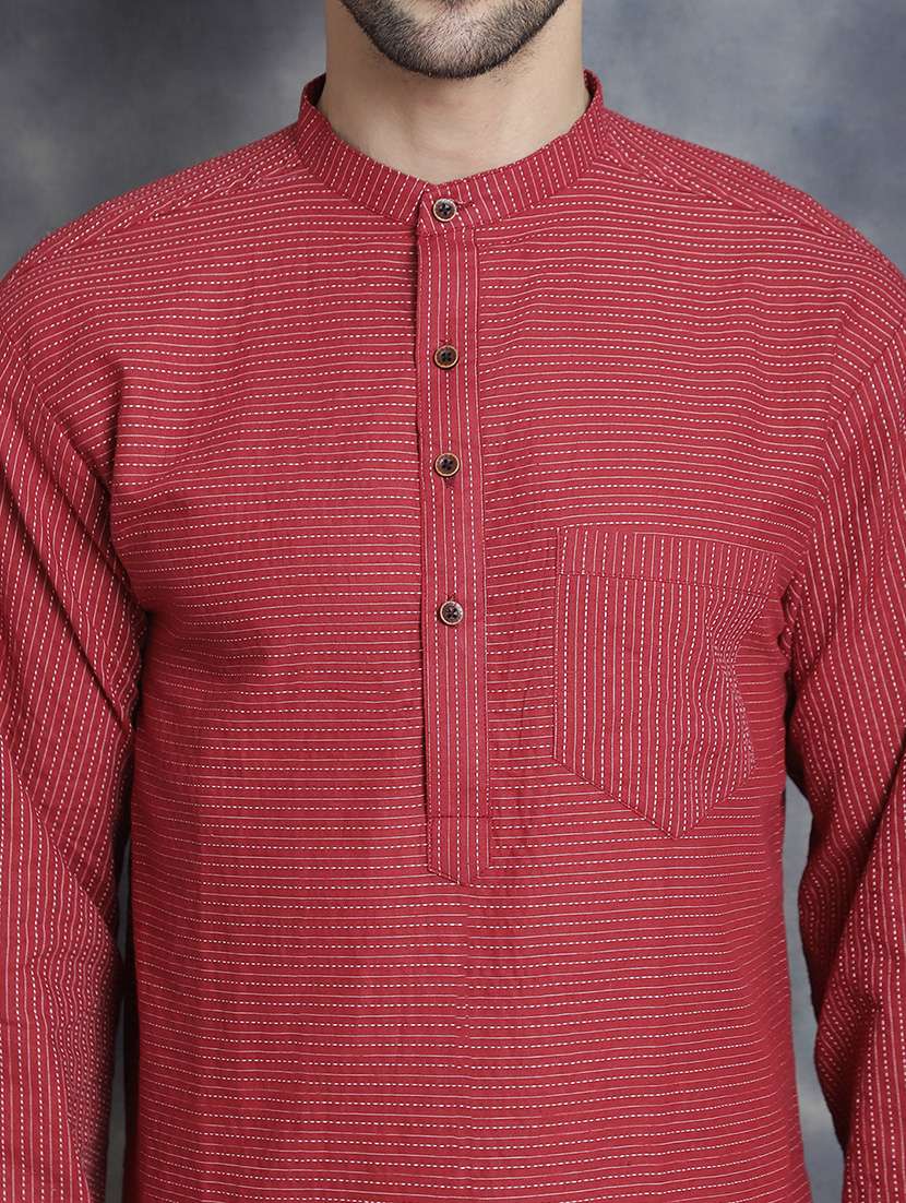men mandarin neck striped long kurta - 21712160 - Standard Image - 5