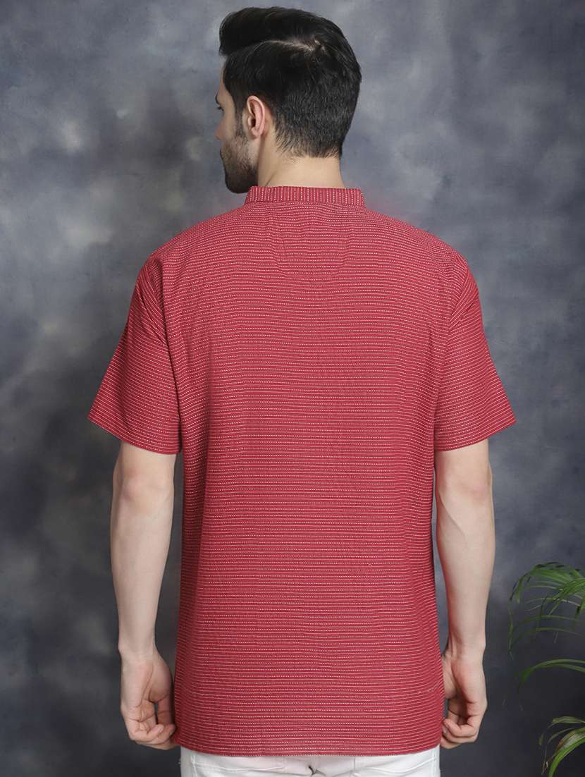 men mandarin neck striped short kurta - 21712161 - Standard Image - 3