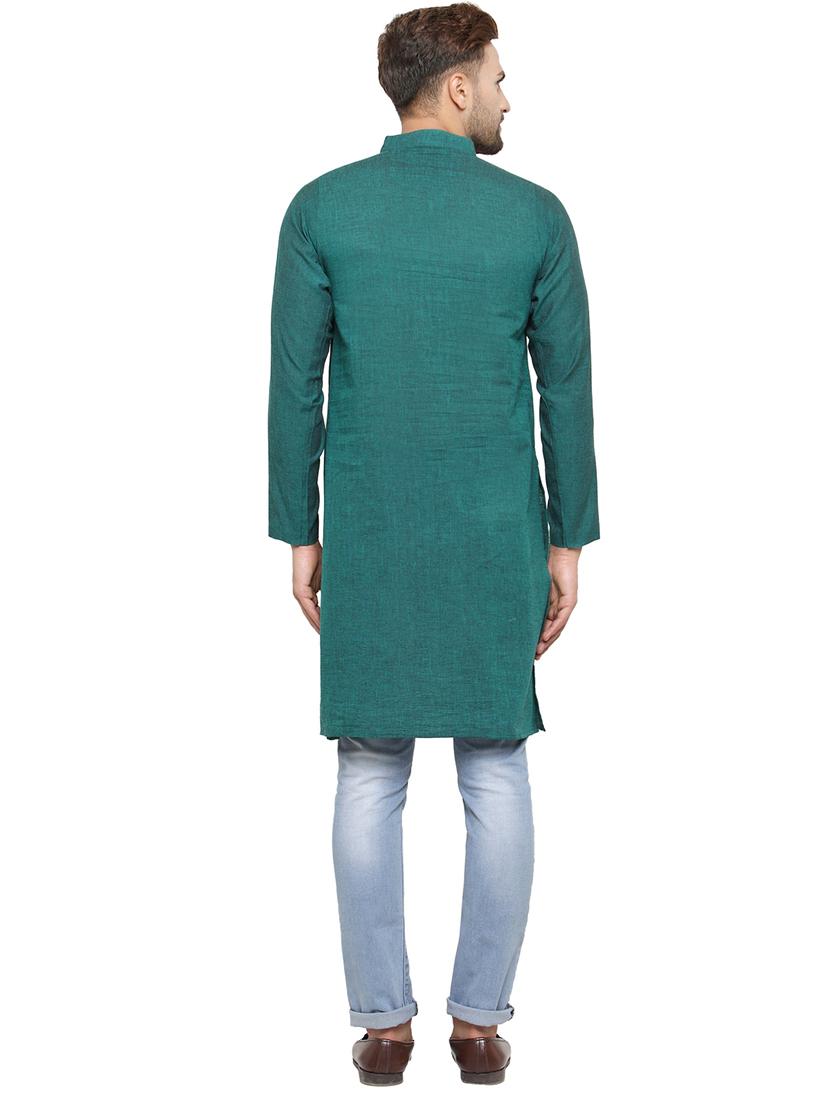 men mandarin neck solid long kurta - 21712162 - Standard Image - 3