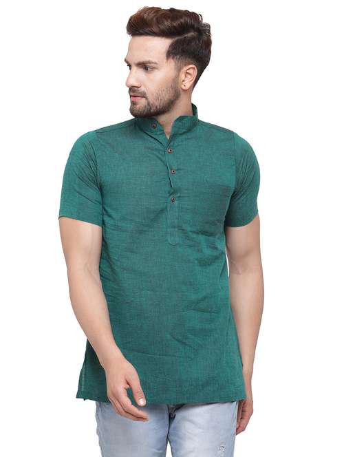 men mandarin neck solid short kurta - 21712163 - Standard Image - 0