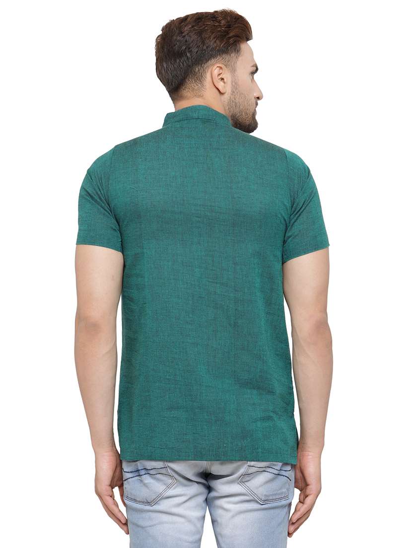 men mandarin neck solid short kurta - 21712163 - Standard Image - 3