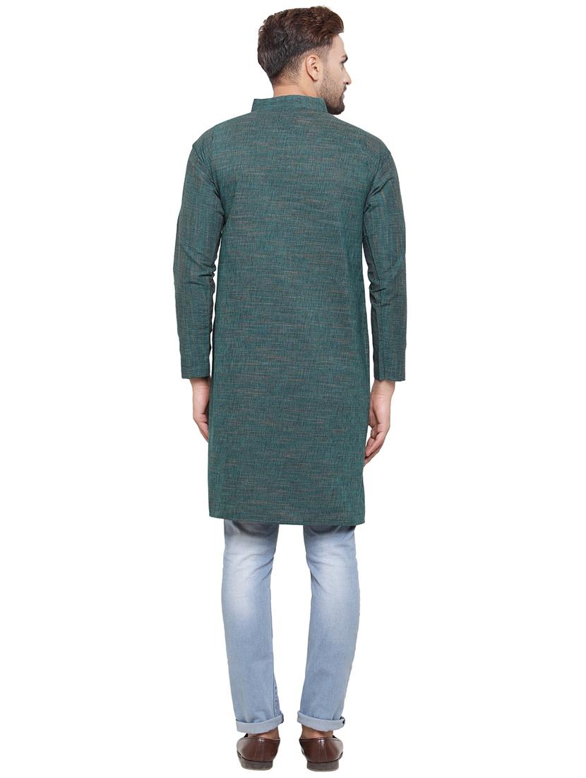 men mandarin neck solid long kurta - 21712164 - Standard Image - 3