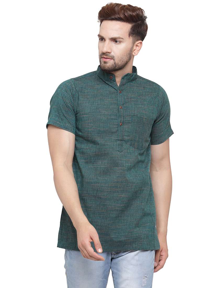 men mandarin neck solid short kurta - 21712165 -  Zoom Image - 0