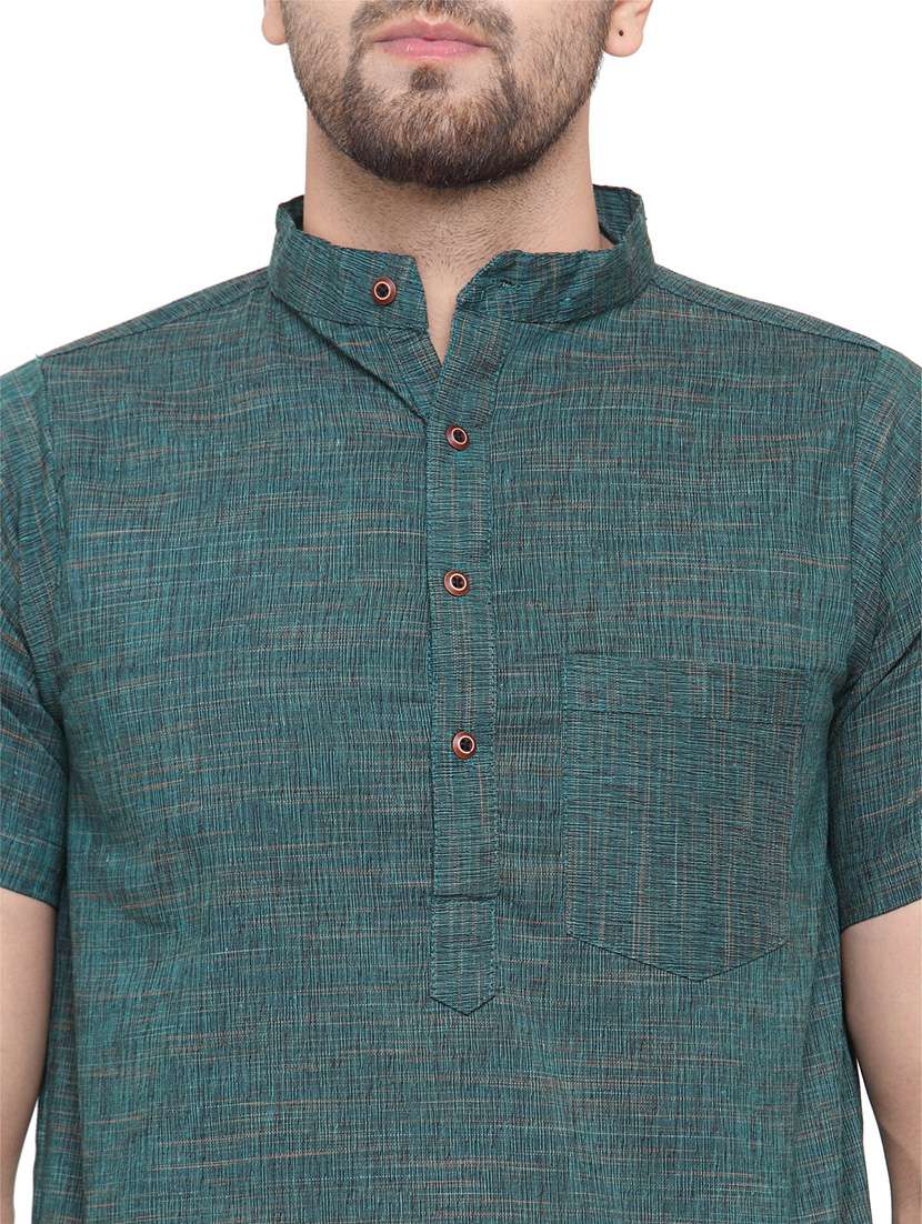 men mandarin neck solid short kurta - 21712165 - Standard Image - 5