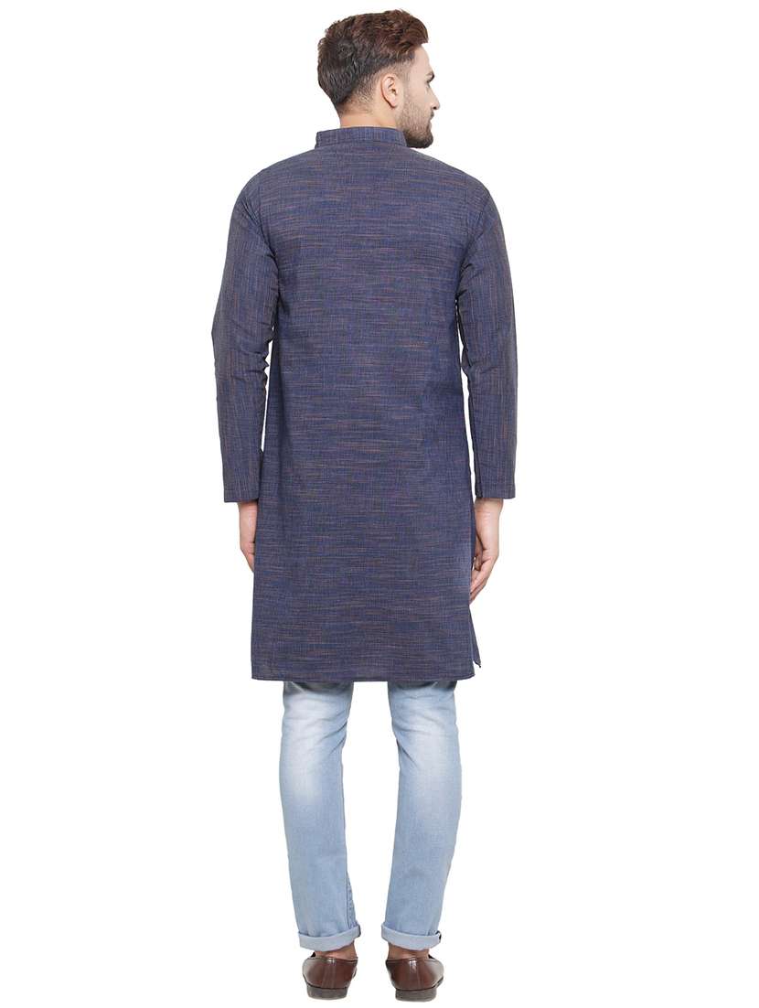 men mandarin neck solid long kurta - 21712166 - Standard Image - 3