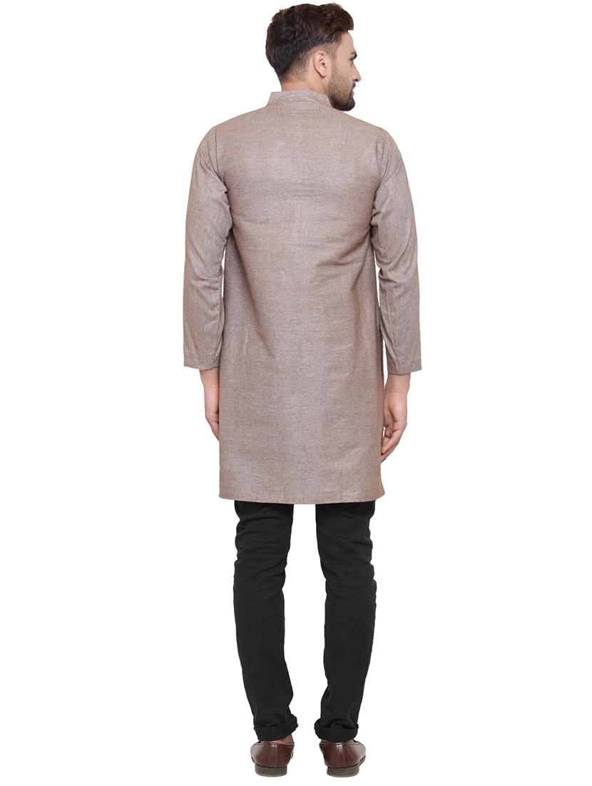 men mandarin neck solid long kurta - 21712168 - Standard Image - 3