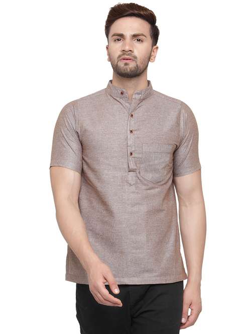 men mandarin neck solid short kurta - 21712169 -  Standard Image - 0