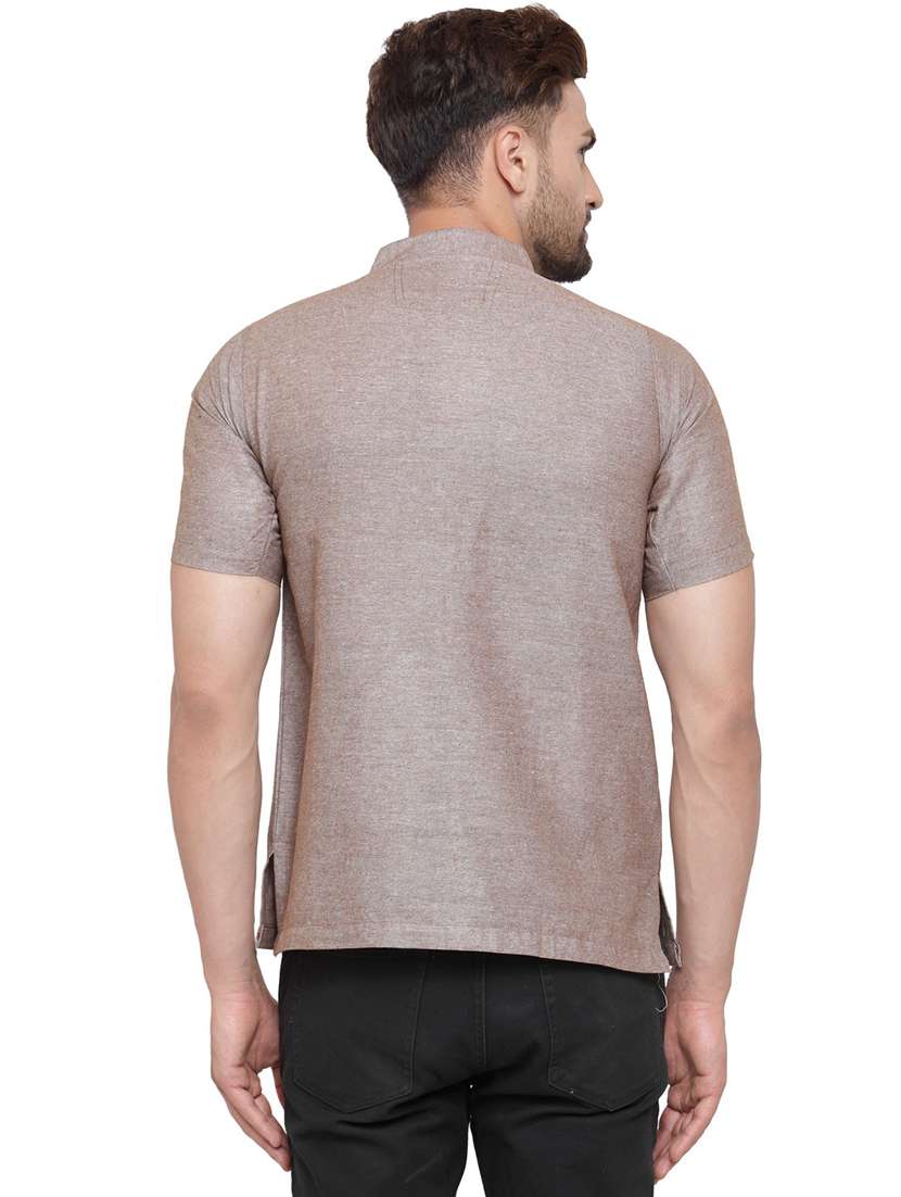men mandarin neck solid short kurta - 21712169 - Standard Image - 3