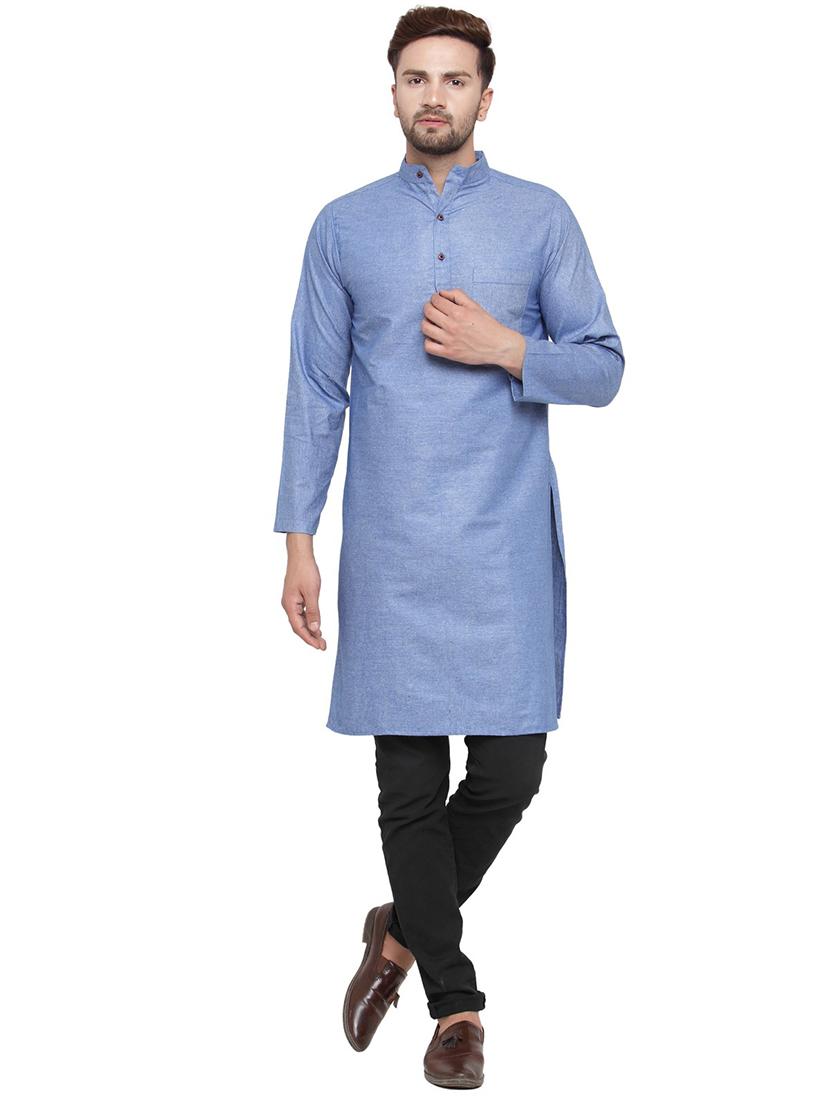 men mandarin neck solid long kurta - 21712170 - Zoom Image - 0