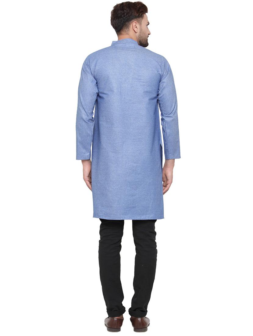 men mandarin neck solid long kurta - 21712170 - Standard Image - 3