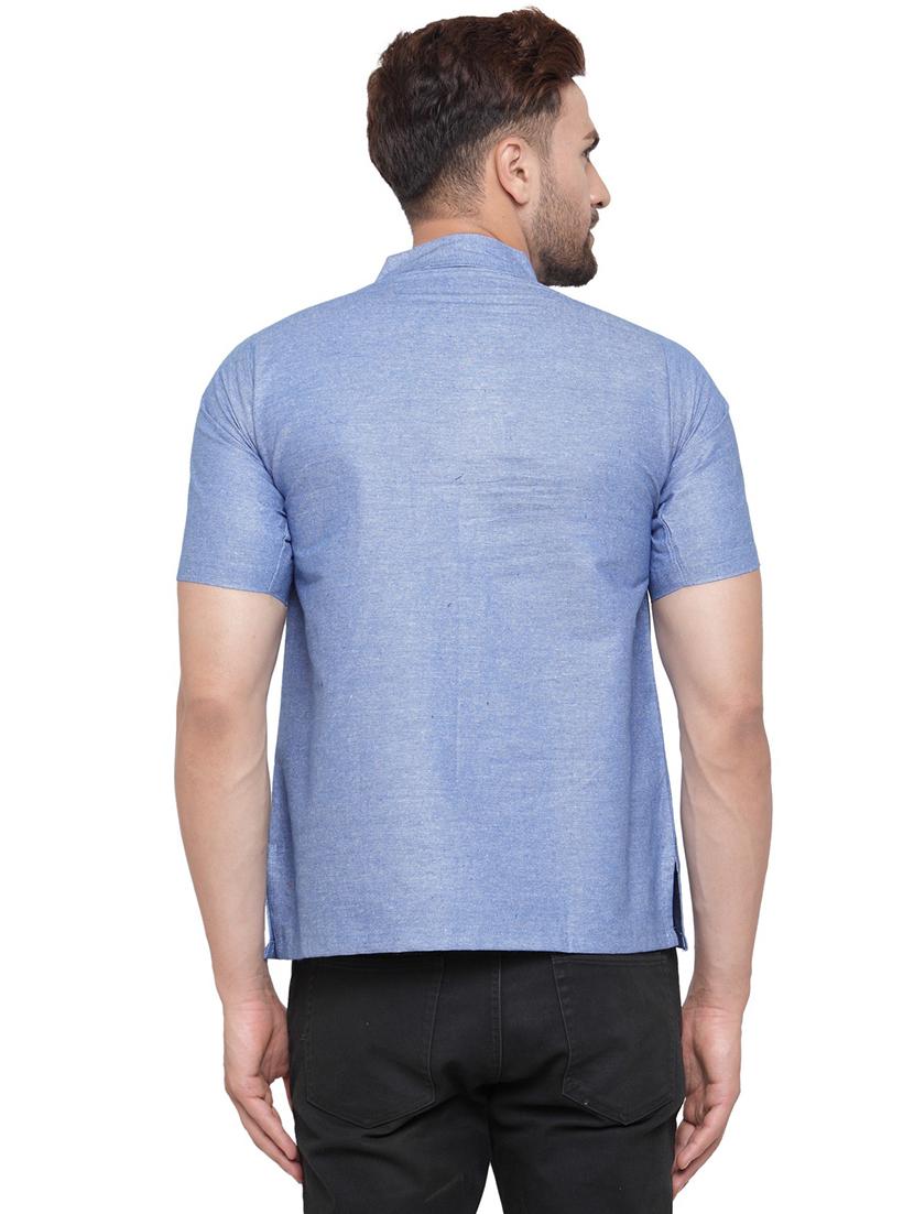 men mandarin neck solid short kurta - 21712171 - Standard Image - 3