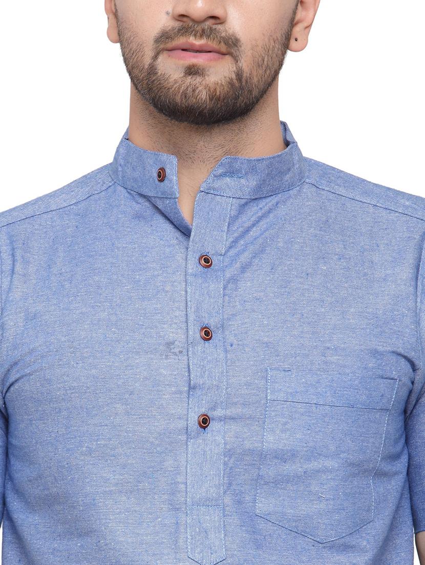men mandarin neck solid short kurta - 21712171 - Standard Image - 5
