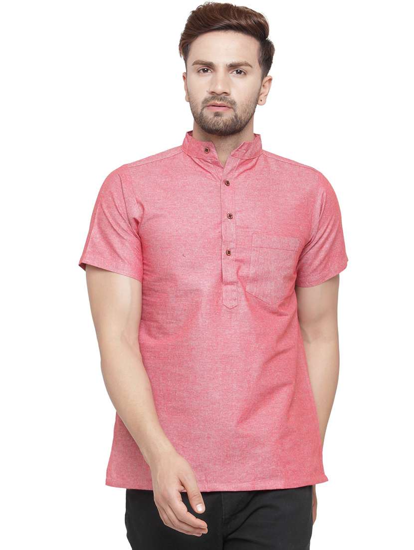 men mandarin neck solid short kurta - 21712173 - Zoom Image - 0