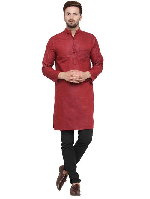 men mandarin neck solid long kurta - 21712174 - Standard Image - 0