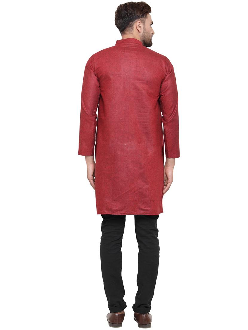 men mandarin neck solid long kurta - 21712174 - Standard Image - 3