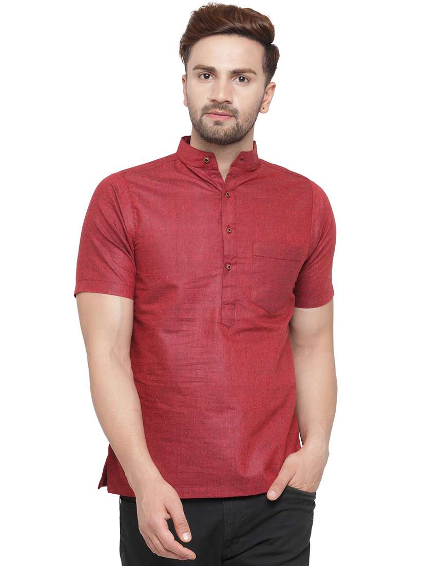 men mandarin neck solid short kurta