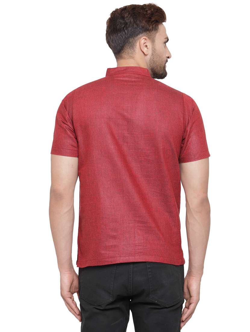 men mandarin neck solid short kurta - 21712175 - Standard Image - 3