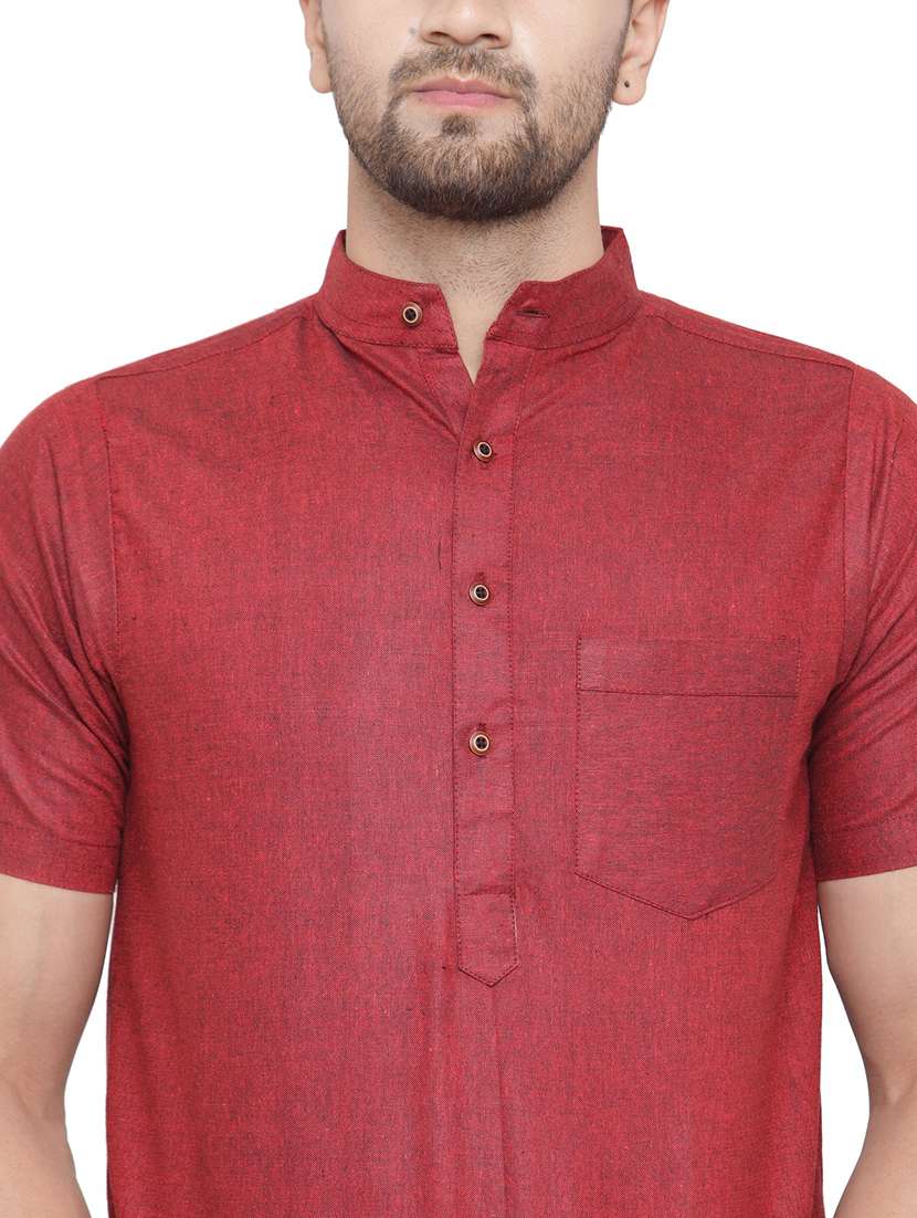 men mandarin neck solid short kurta - 21712175 - Standard Image - 5