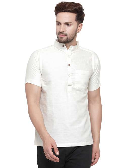 men mandarin neck solid short kurta - 21712177 -  Standard Image - 0