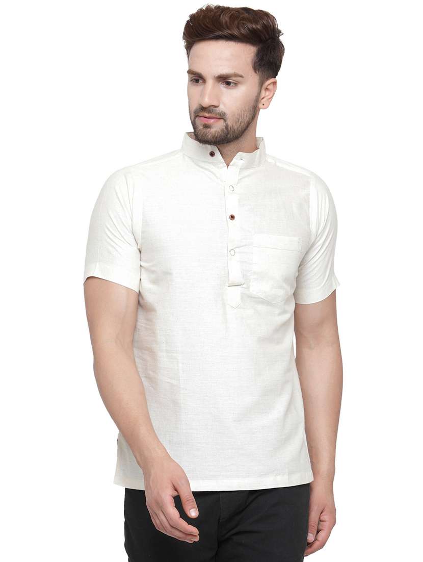 men mandarin neck solid short kurta