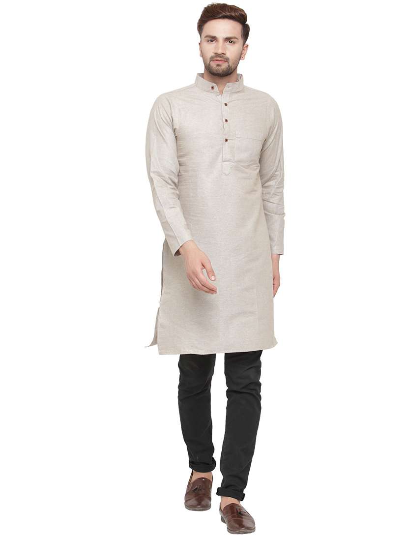 men mandarin neck solid long kurta