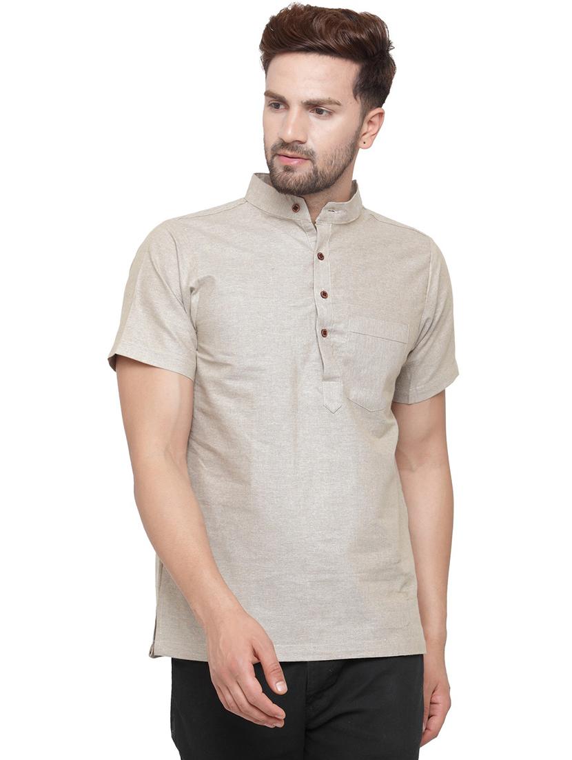 men mandarin neck solid short kurta - 21712179 -  Zoom Image - 0